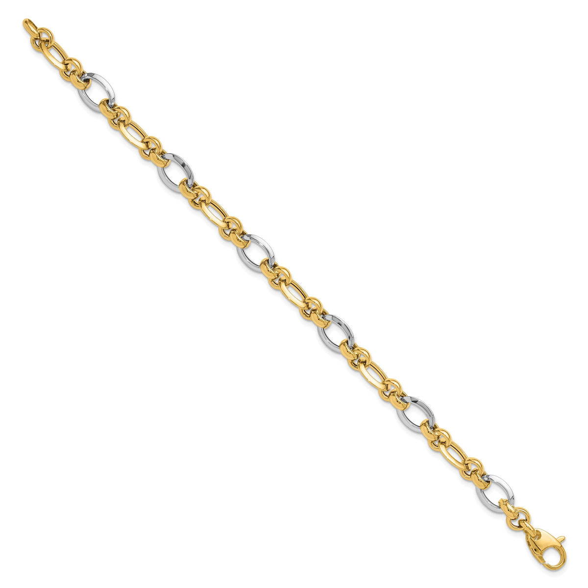 14K Two-tone Polished Fancy Link Bracelet-SF2388-7.75
