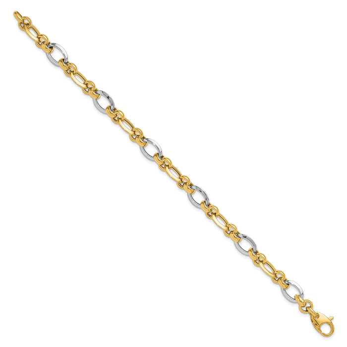 14K Two-tone Polished Fancy Link Bracelet-SF2388-7.75