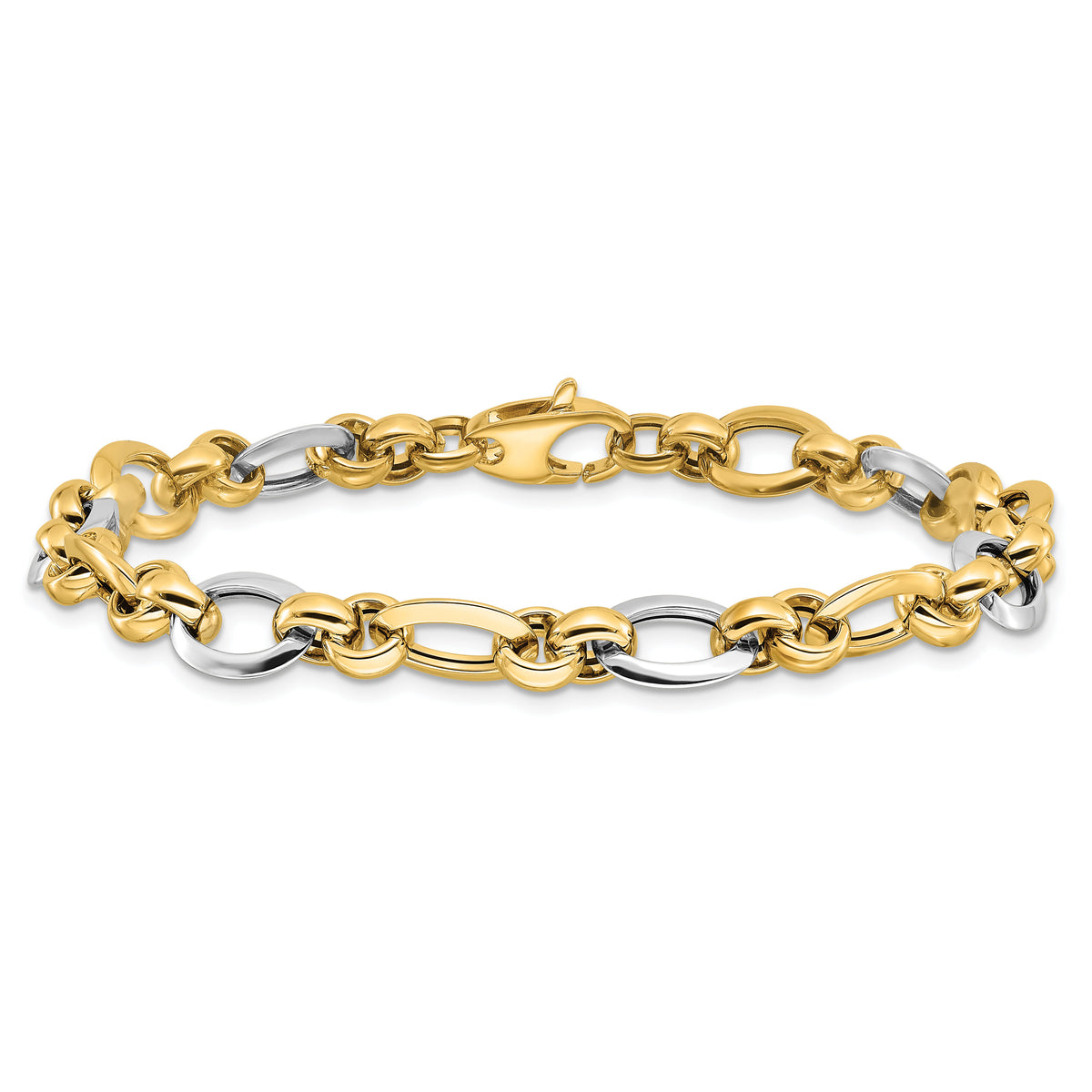 14K Two-tone Polished Fancy Link Bracelet-SF2388-7.75