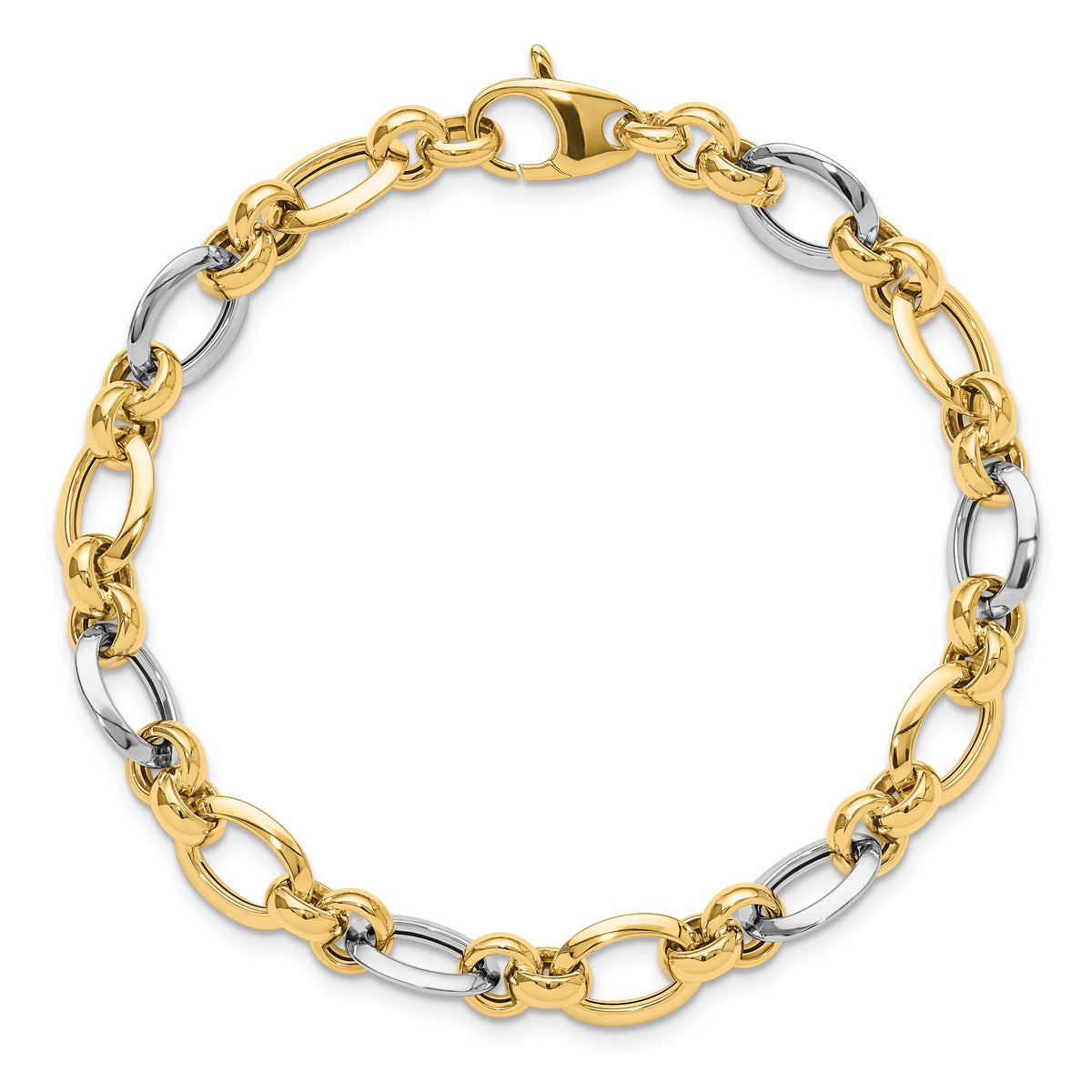 14K Two-tone Polished Fancy Link Bracelet-SF2388-7.75
