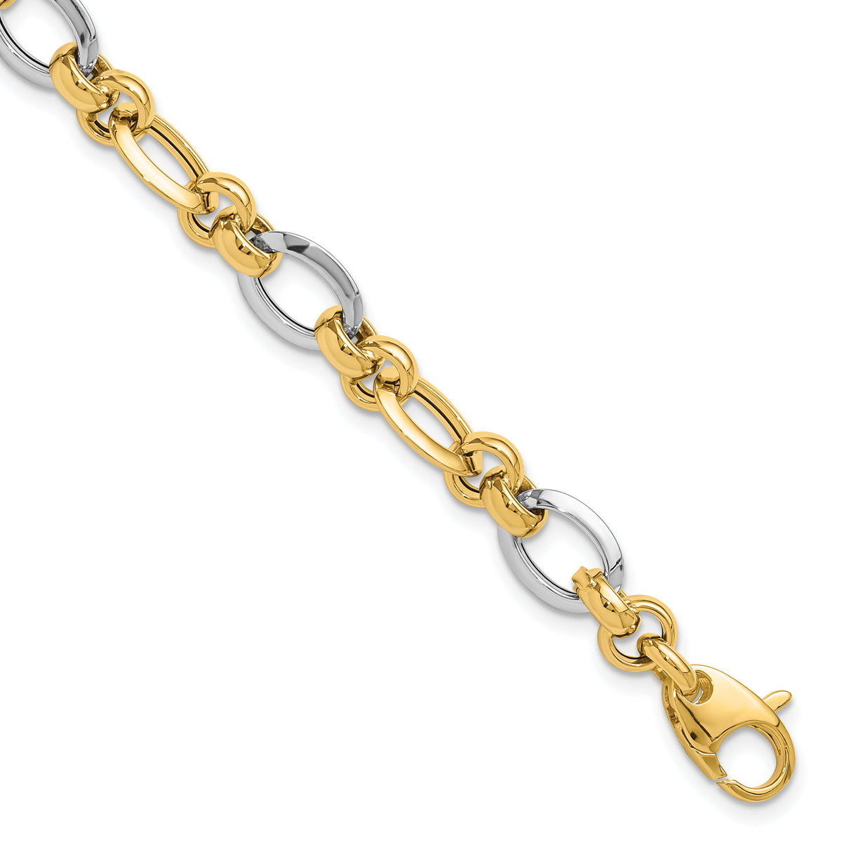 14K Two-tone Polished Fancy Link Bracelet-SF2388-7.75