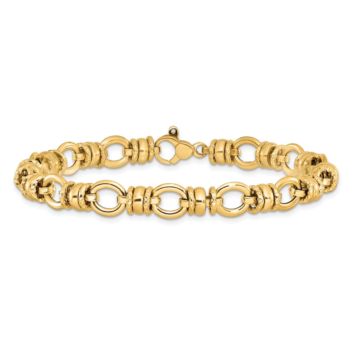 14K Polished and Textured Fancy Link Bracelet-SF2395-7.75