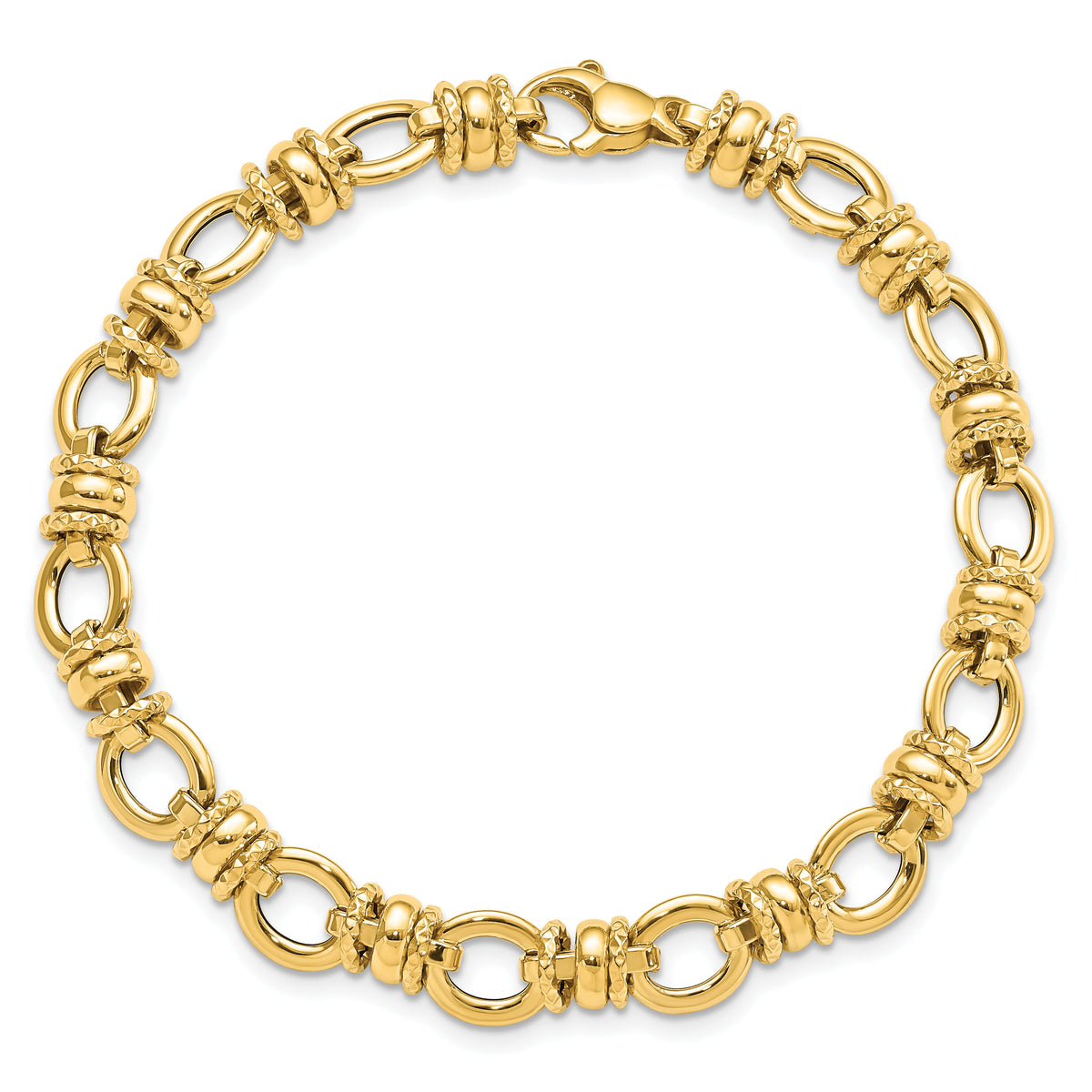 14K Polished and Textured Fancy Link Bracelet-SF2395-7.75