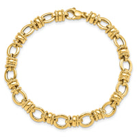 14K Polished and Textured Fancy Link Bracelet-SF2395-7.75