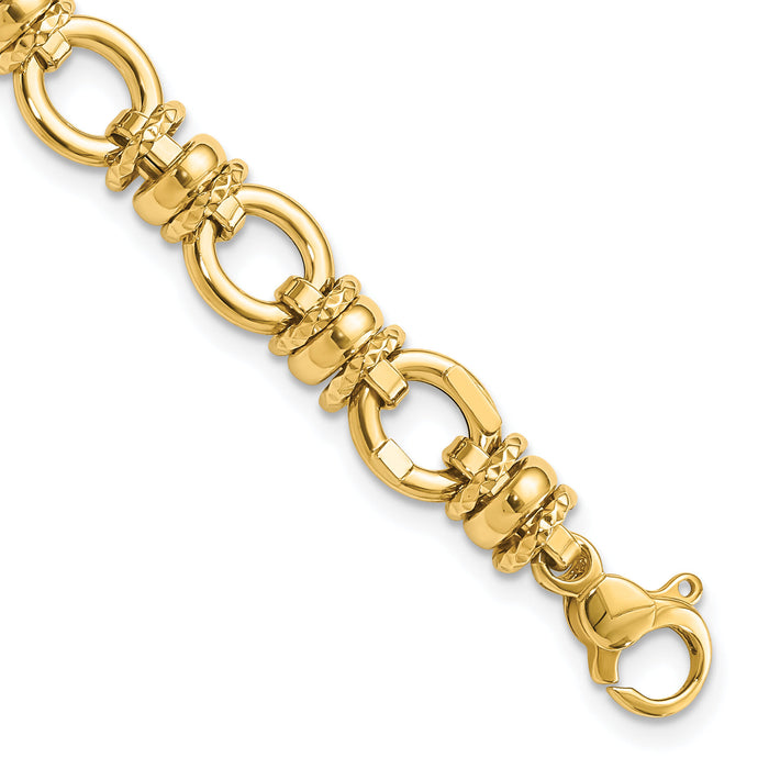 14K Polished and Textured Fancy Link Bracelet-SF2395-7.75