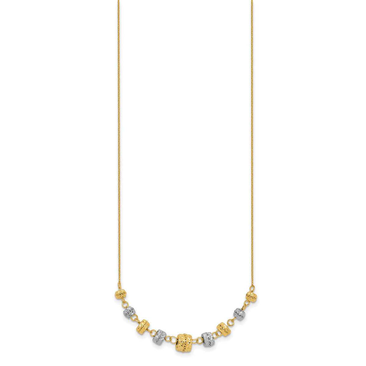 14k Two-tone Diamond-cut Polished Graduated Barrels Necklace-SF2436-18