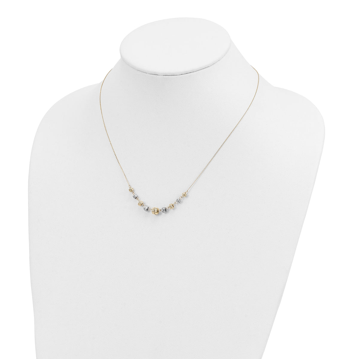 14k Two-tone Diamond-cut Polished Graduated Barrels Necklace-SF2436-18