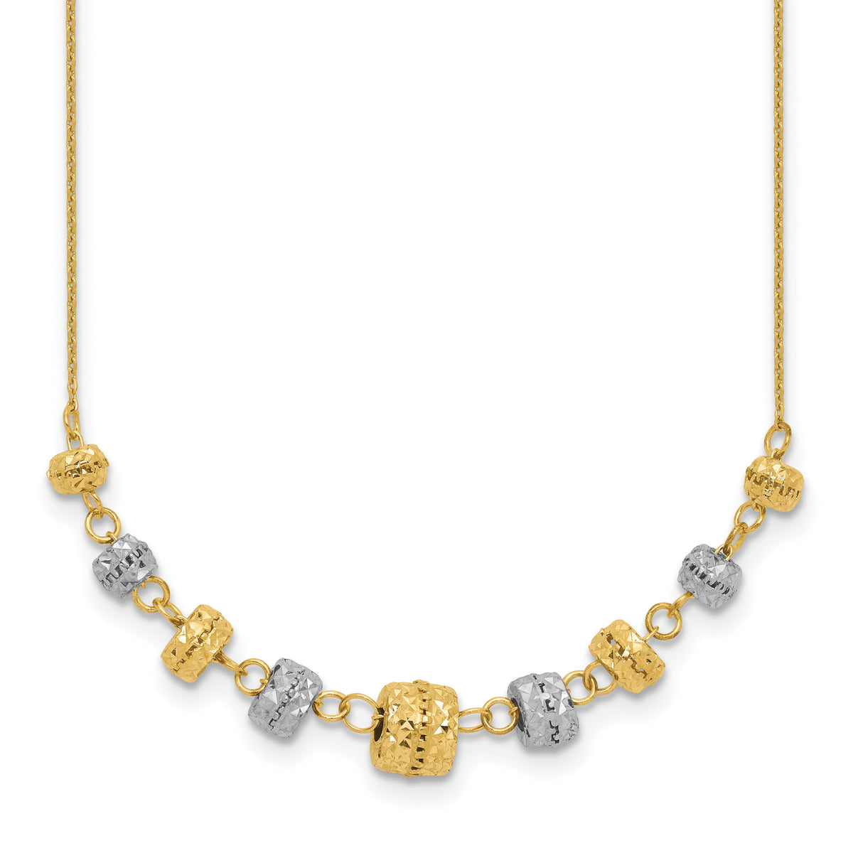 14k Two-tone Diamond-cut Polished Graduated Barrels Necklace-SF2436-18