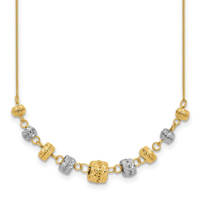 14k Two-tone Diamond-cut Polished Graduated Barrels Necklace-SF2436-18