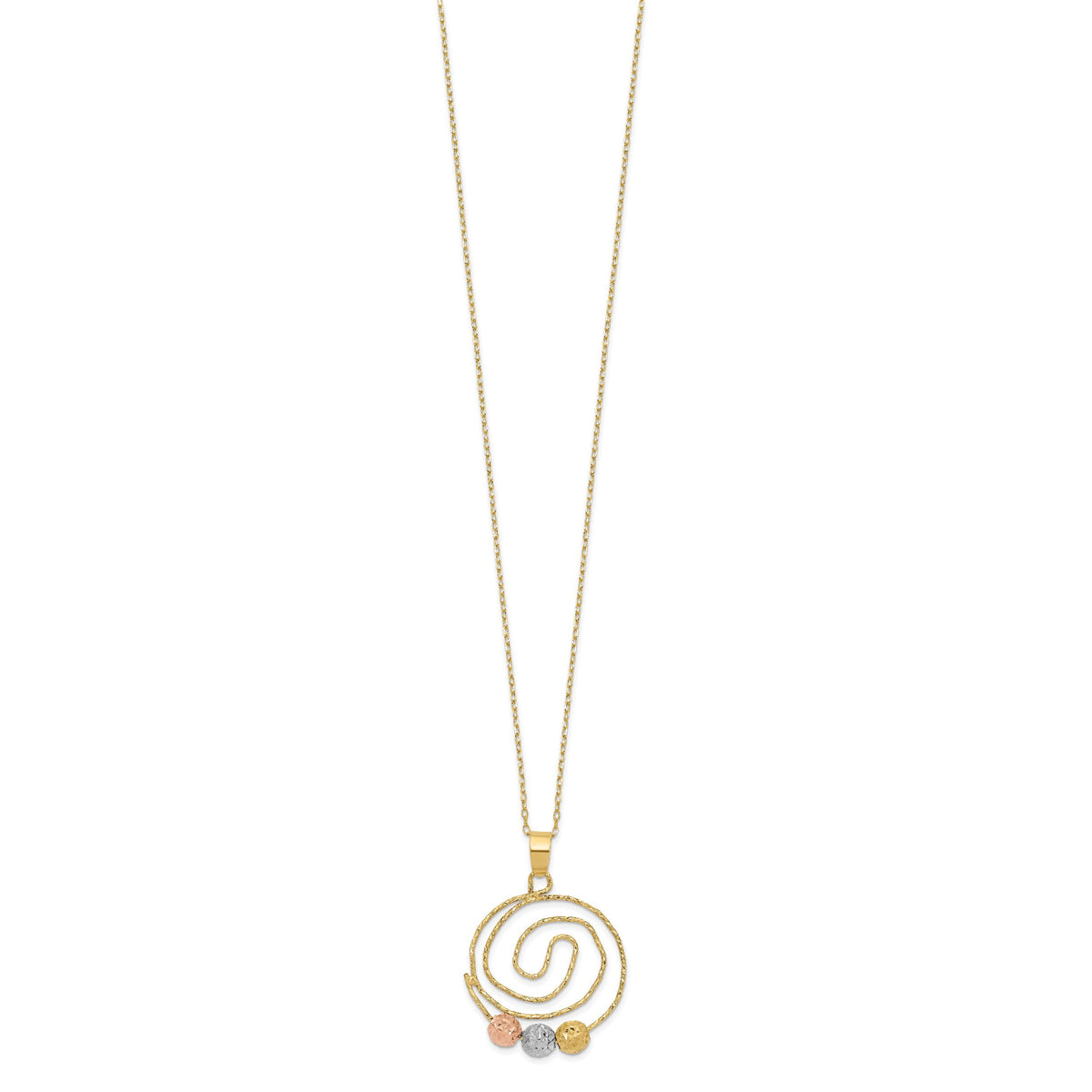14k Tri-color D/C Beads on Spiral Pendant Necklace-SF2441-18