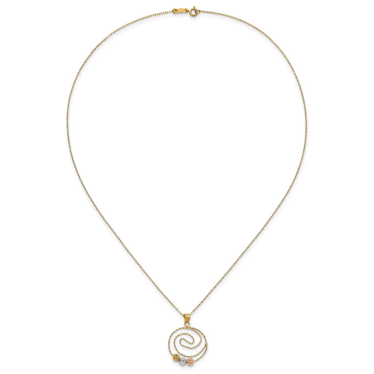 14k Tri-color D/C Beads on Spiral Pendant Necklace-SF2441-18