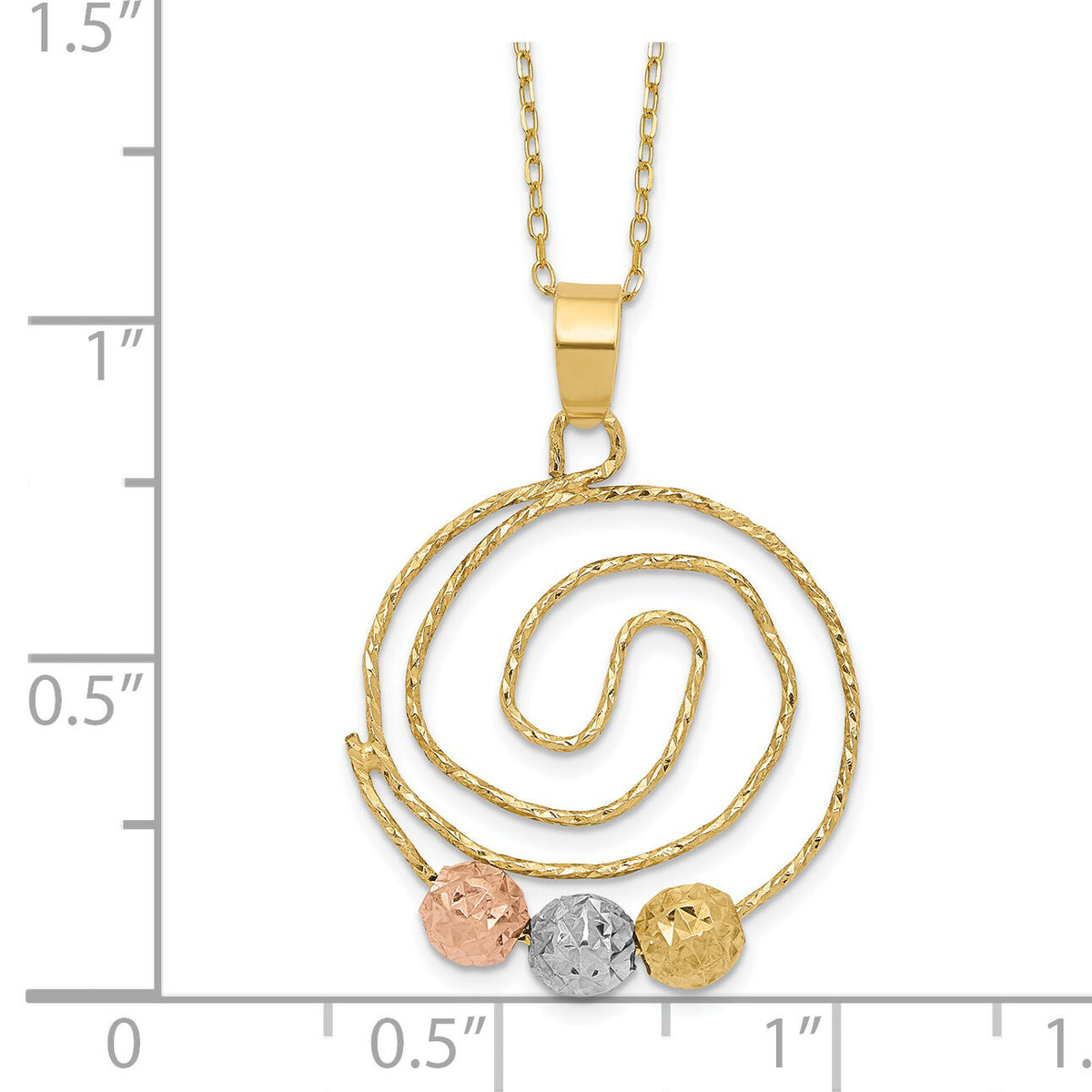 14k Tri-color D/C Beads on Spiral Pendant Necklace-SF2441-18