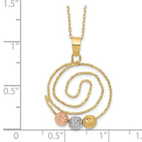 14k Tri-color D/C Beads on Spiral Pendant Necklace-SF2441-18