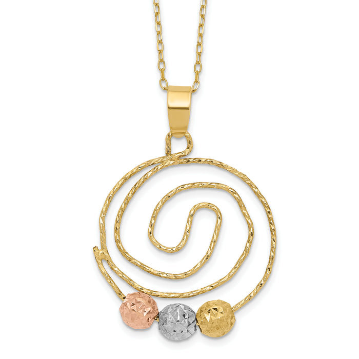 14k Tri-color D/C Beads on Spiral Pendant Necklace-SF2441-18