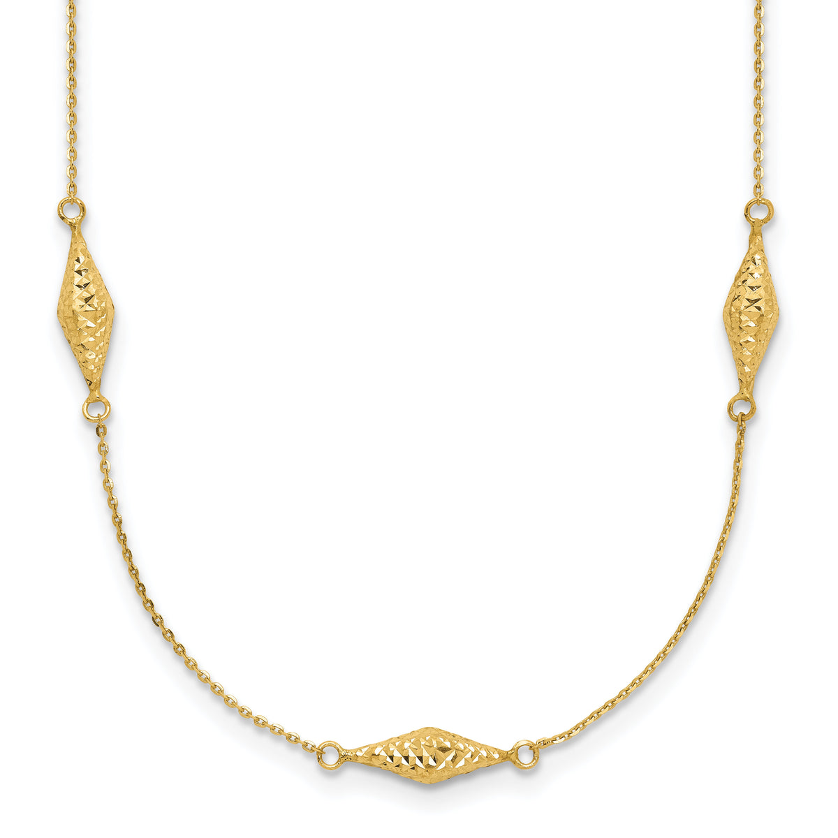 14k Polished and D/C Fancy Beaded 18in Necklace-SF2461-18