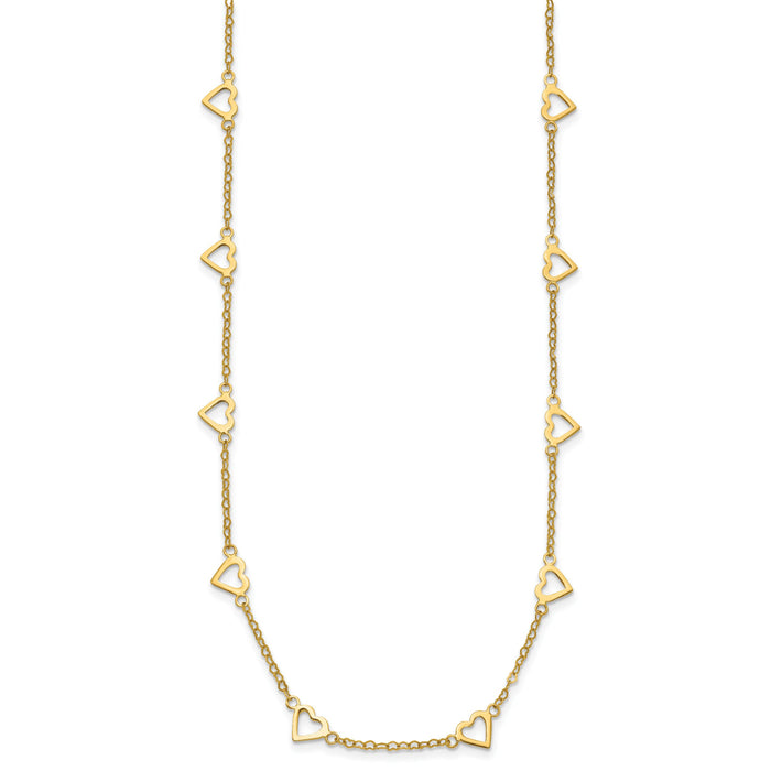 14k Polished Open Hearts on Heart Link 16in Necklace-SF2468-16