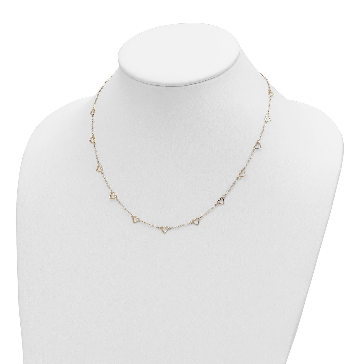 14k Polished Open Hearts on Heart Link 17-Station Necklace-SF2468-18