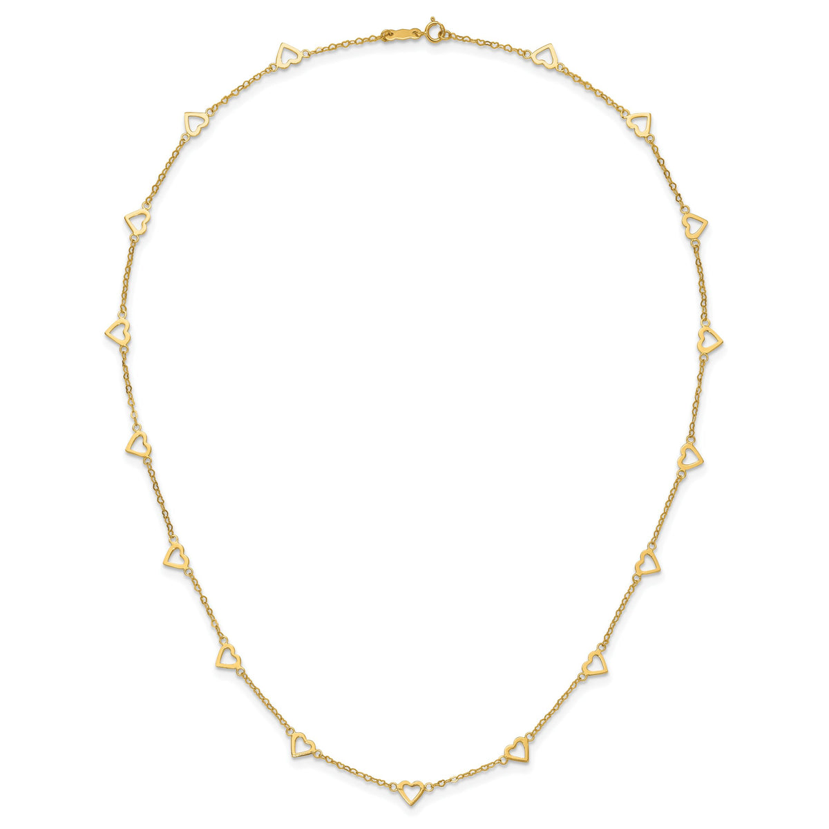 14k Polished Open Hearts on Heart Link 17-Station Necklace-SF2468-18