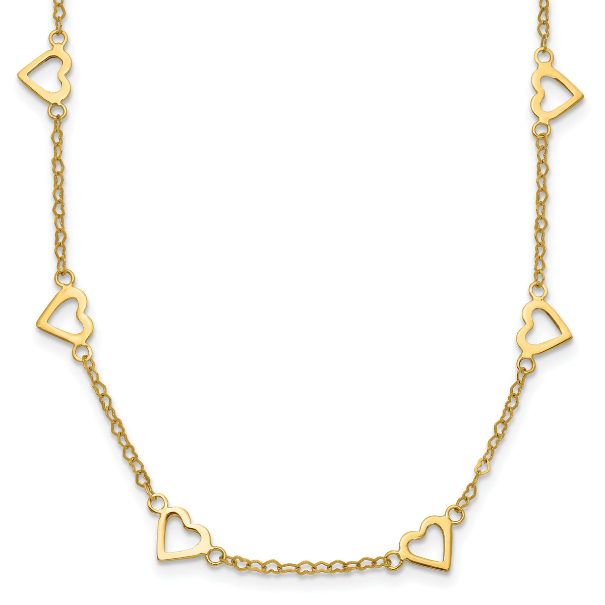 14k Polished Open Hearts on Heart Link 17-Station Necklace-SF2468-18