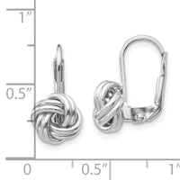14k White Gold Polished Love Knot Leverback Earrings-SF2475