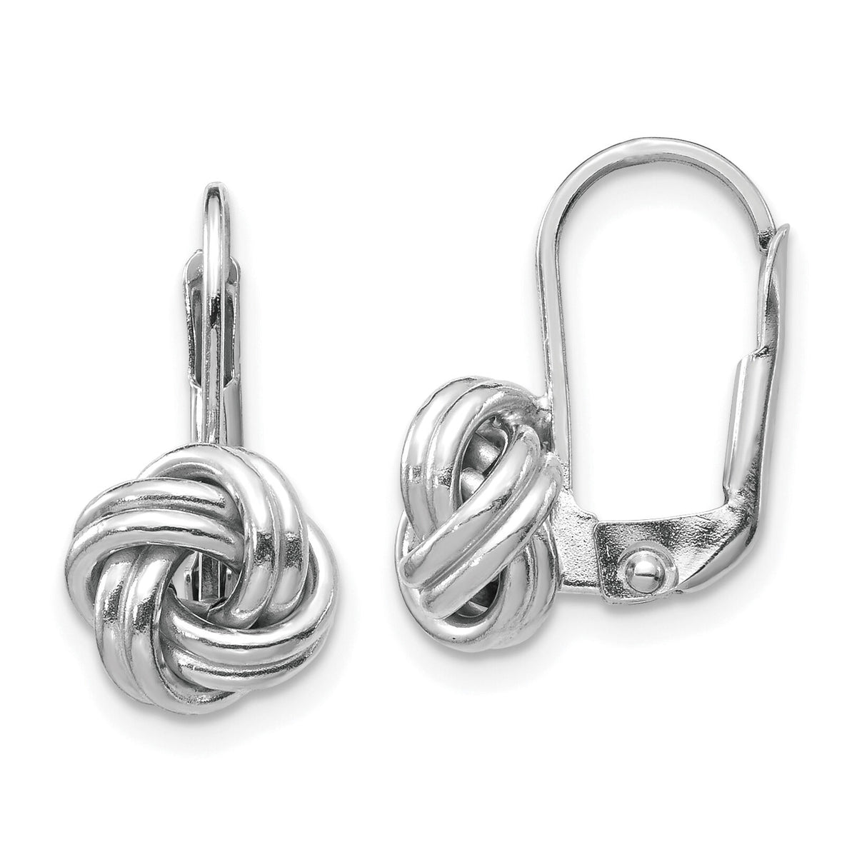 14k White Gold Polished Love Knot Leverback Earrings-SF2475