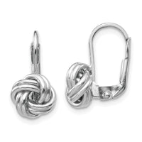 14k White Gold Polished Love Knot Leverback Earrings-SF2475