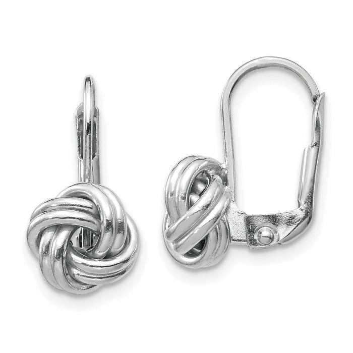 14k White Gold Polished Love Knot Leverback Earrings-SF2475