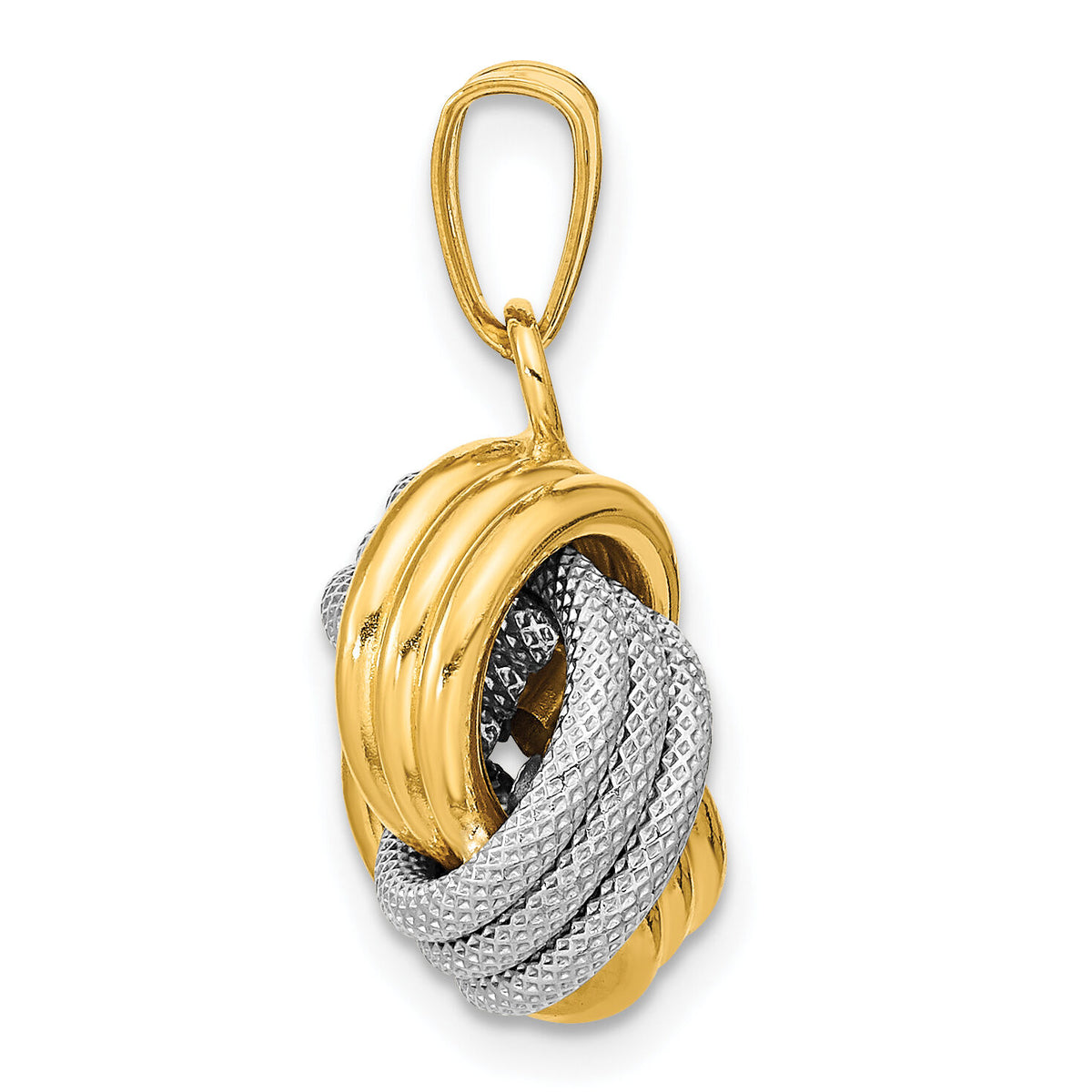 14k Two-Tone Polished Textured Love Knot Pendant-SF2477