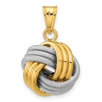 14k Two-Tone Polished Textured Love Knot Pendant-SF2477