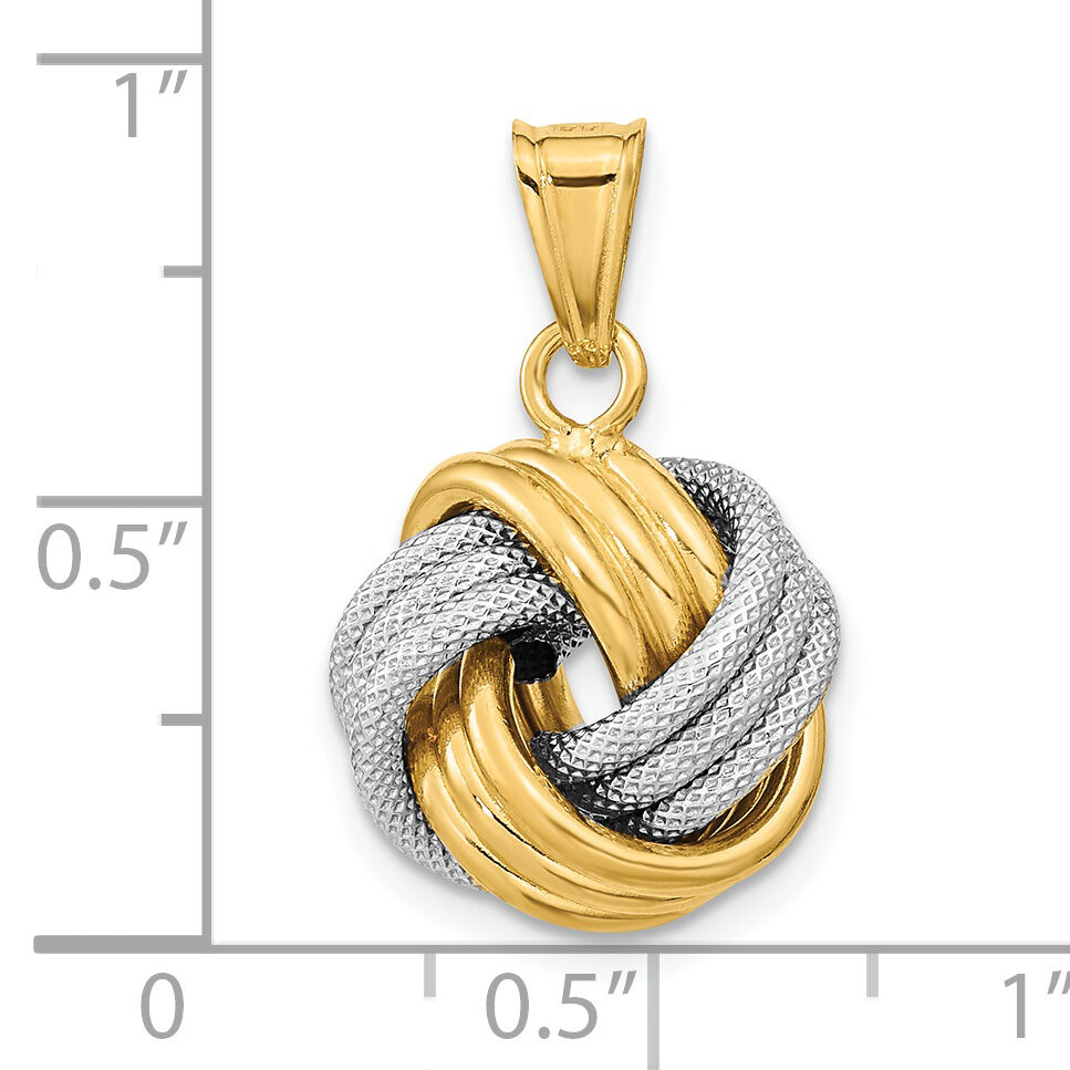 14k Two-Tone Polished Textured Love Knot Pendant-SF2477