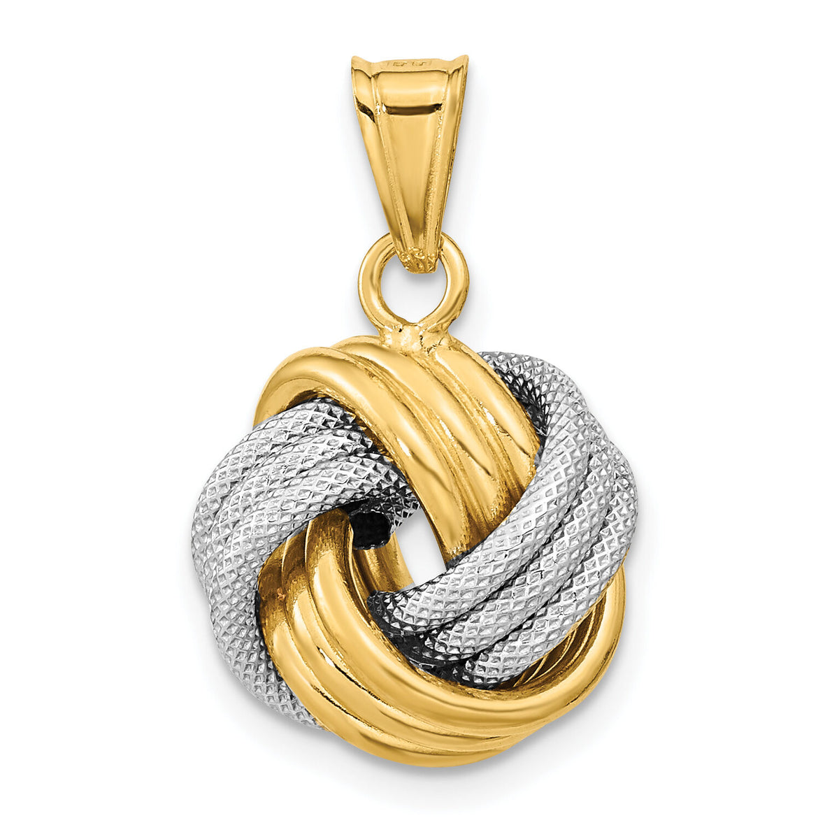 14k Two-Tone Polished Textured Love Knot Pendant-SF2477