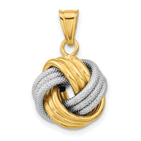 14k Two-Tone Polished Textured Love Knot Pendant-SF2477