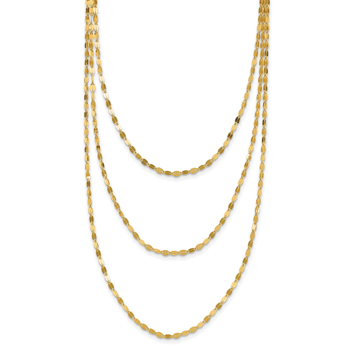 14k Polished Triple Strand Necklace-SF2491-19.5