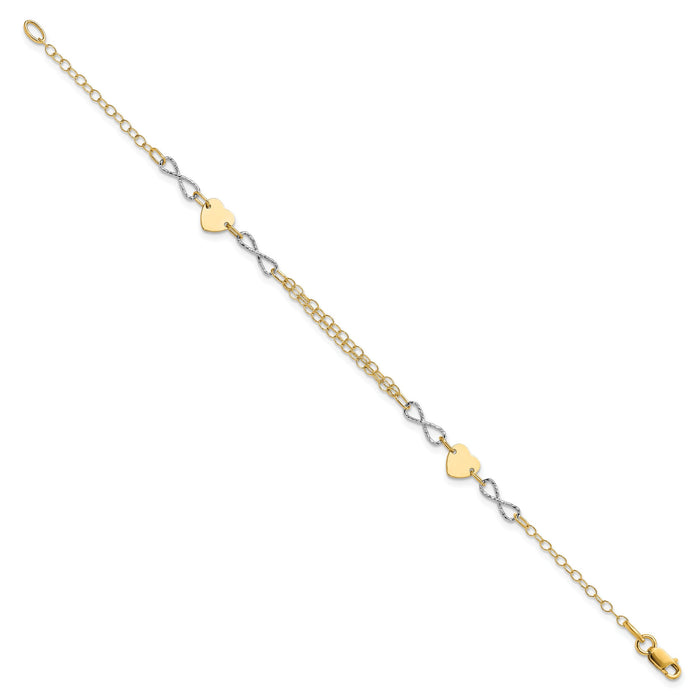 14k Two-tone Gold Polished Infinity and Heart Bracelet-SF2494-7