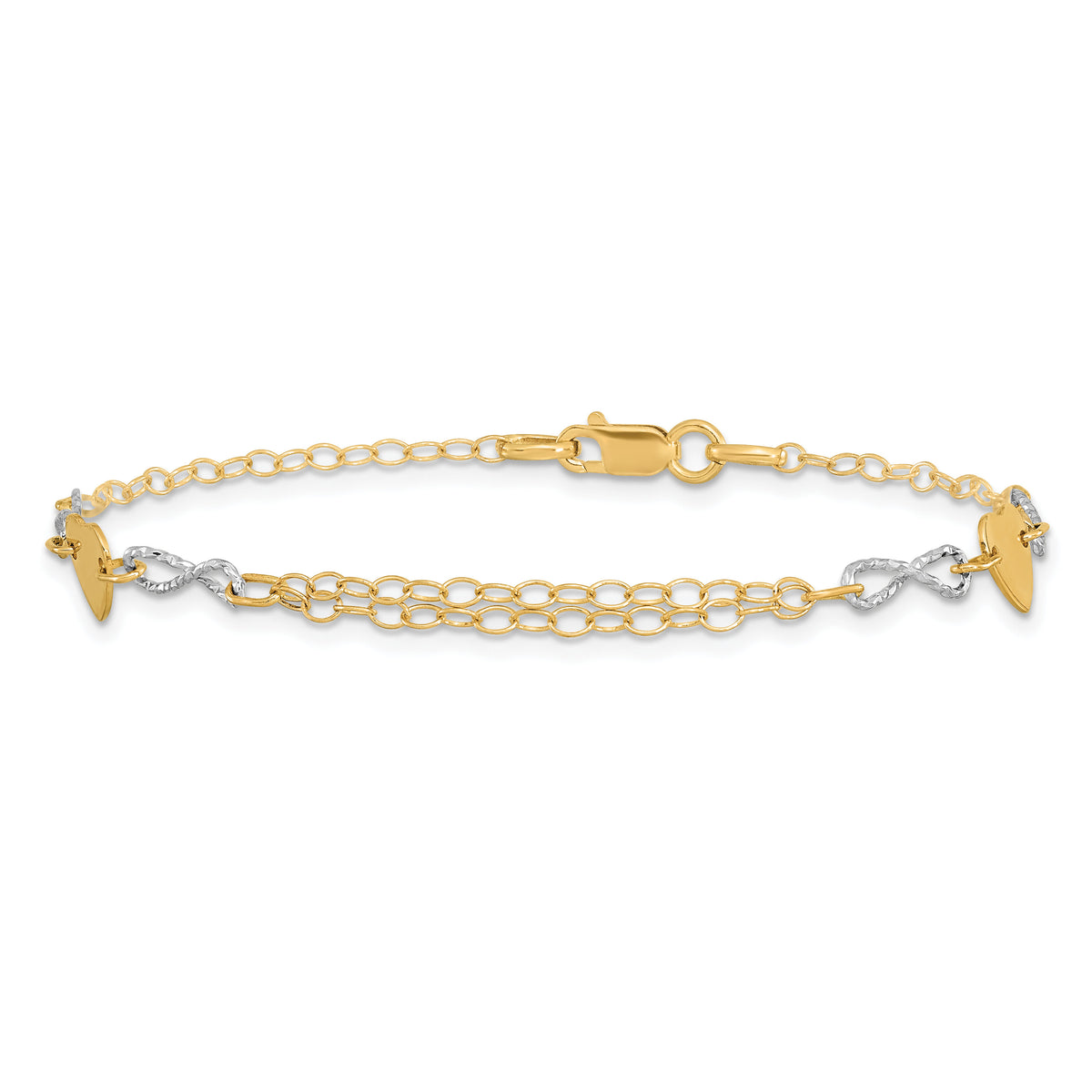 14k Two-tone Gold Polished Infinity and Heart Bracelet-SF2494-7