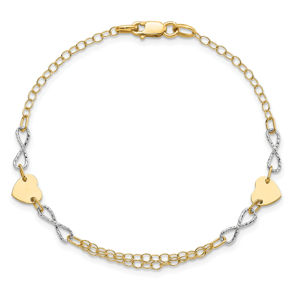 14k Two-tone Gold Polished Infinity and Heart Bracelet-SF2494-7