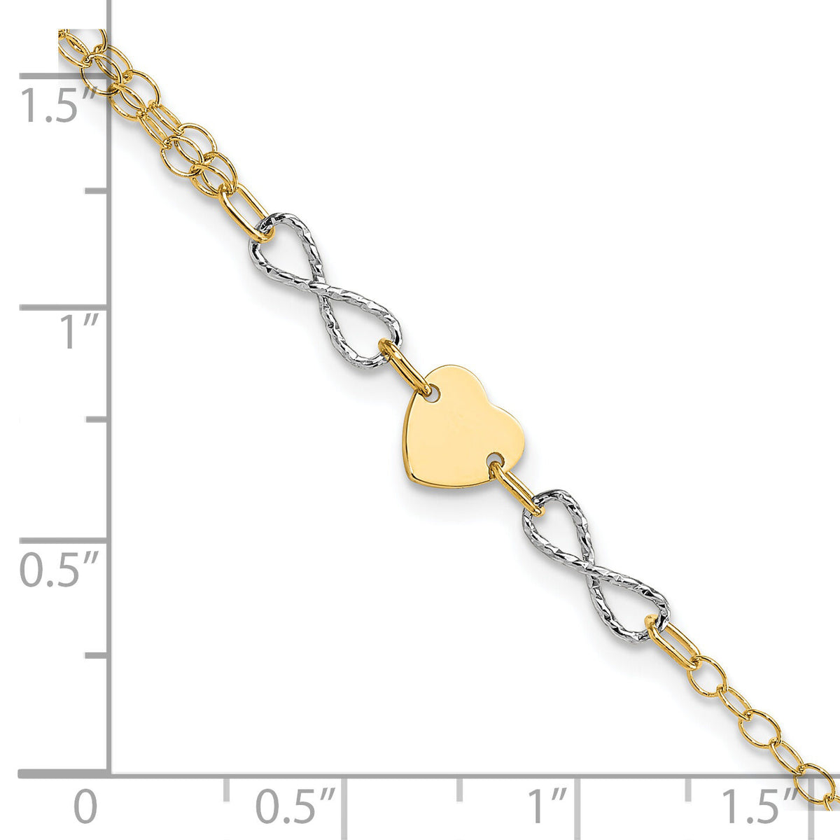 14k Two-tone Gold Polished Infinity and Heart Bracelet-SF2494-7