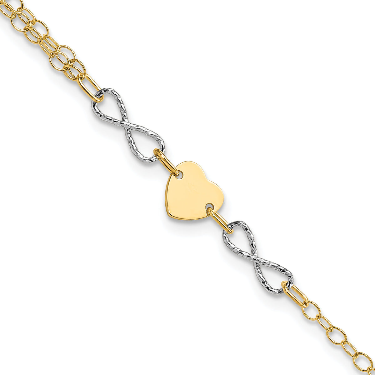 14k Two-tone Gold Polished Infinity and Heart Bracelet-SF2494-7