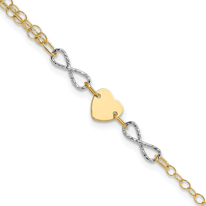 14k Two-tone Gold Polished Infinity and Heart Bracelet-SF2494-7