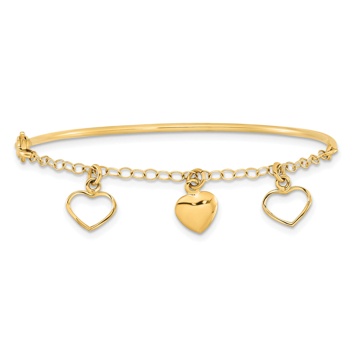 14k Polished Dangle Heart Chain Bangle-SF2497-7