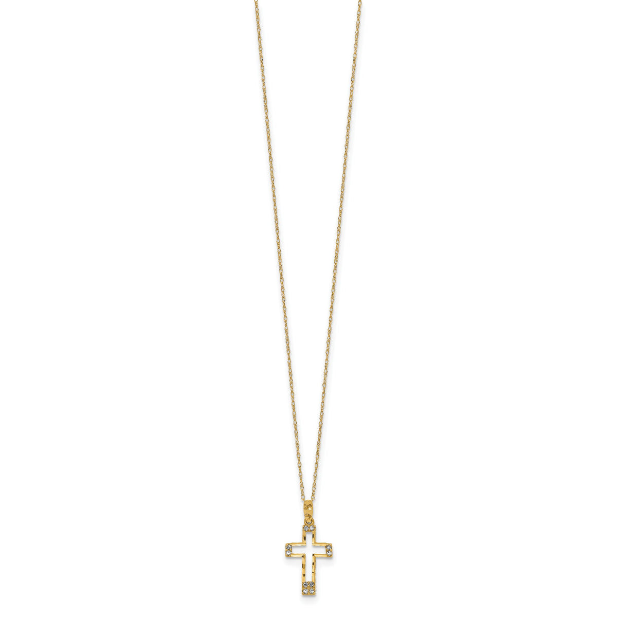 14k Polished CZ Cross Pendant Necklace-SF2502-16