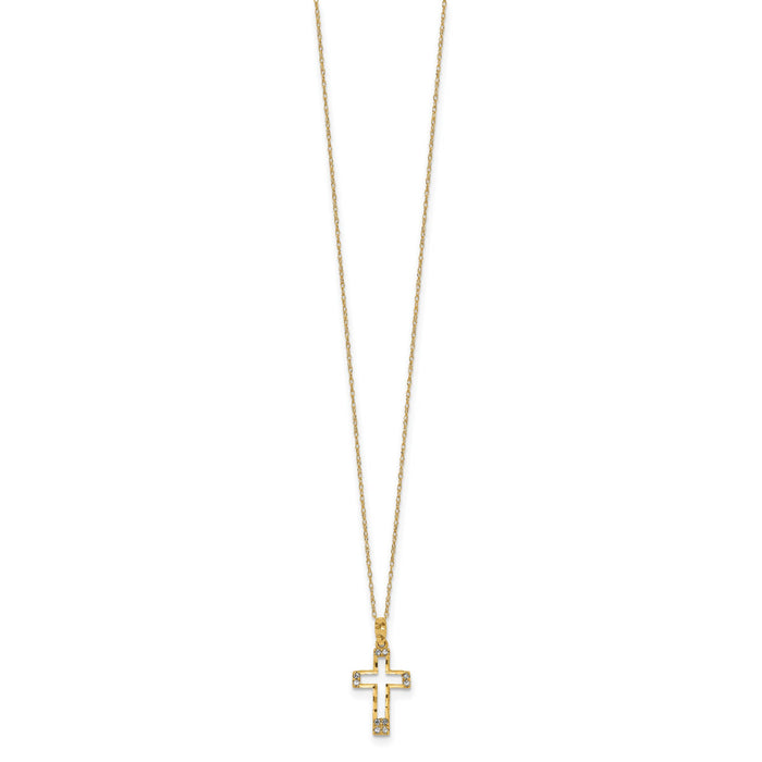 14k Polished CZ Cross Pendant Necklace-SF2502-16