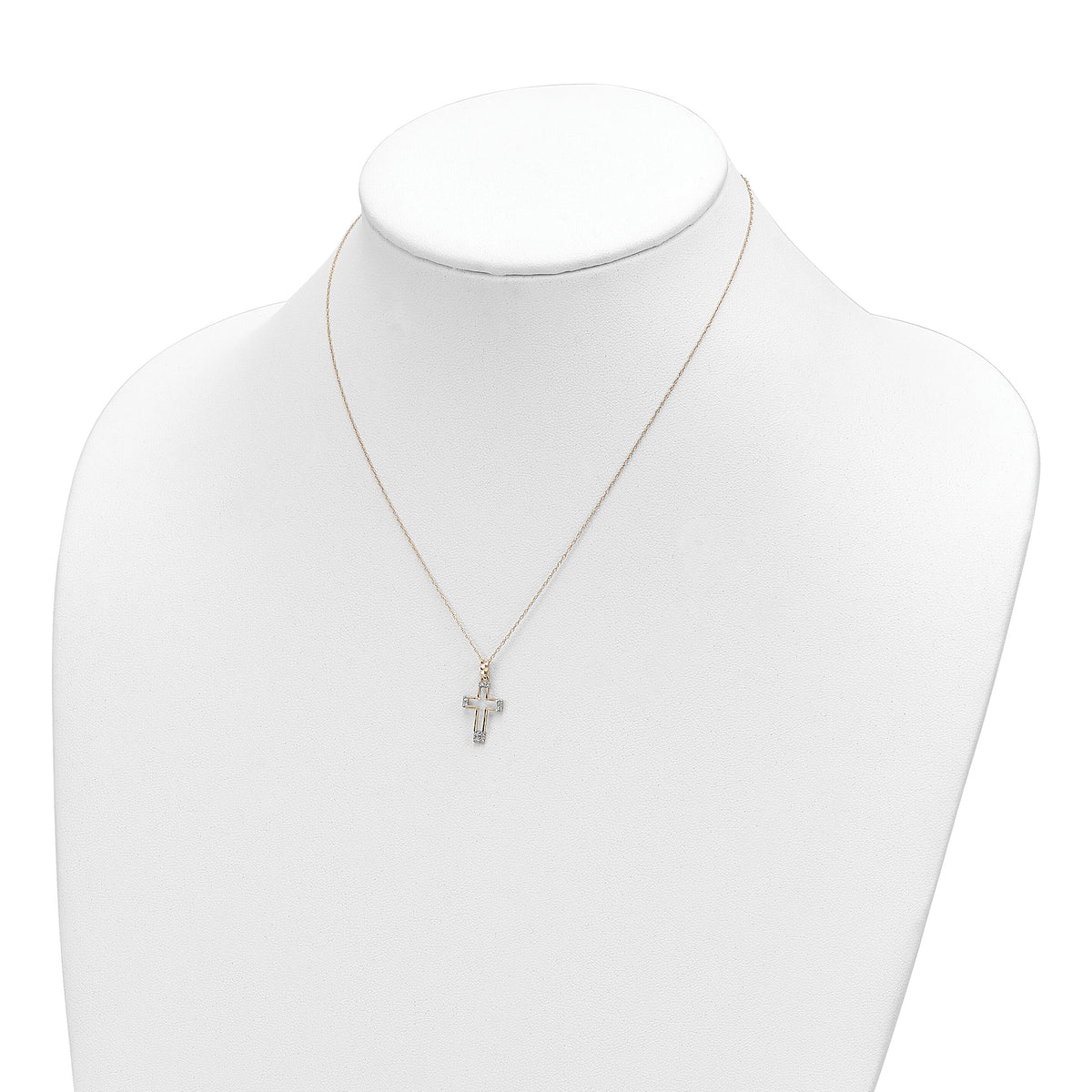 14k Polished CZ Cross Pendant Necklace-SF2502-16