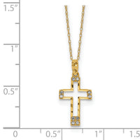 14k Polished CZ Cross Pendant Necklace-SF2502-16