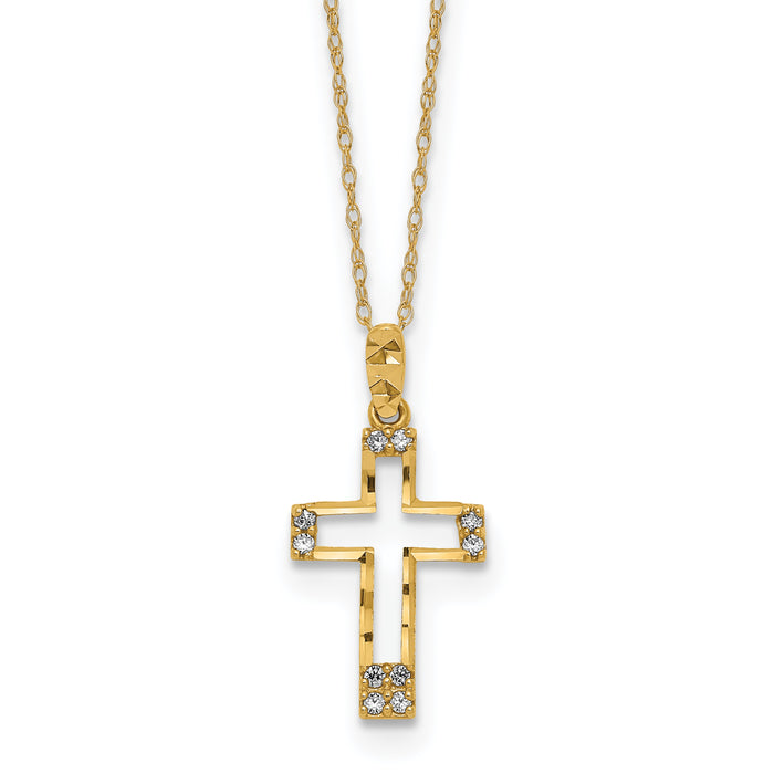 14k Polished CZ Cross Pendant Necklace-SF2502-16