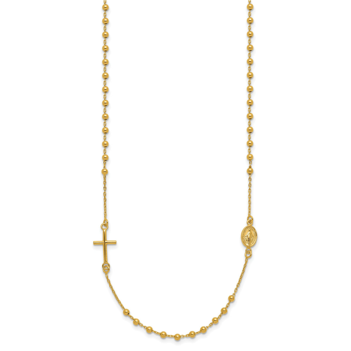 14k Polished Cross Rosary 16 inch Necklace-SF2504-16