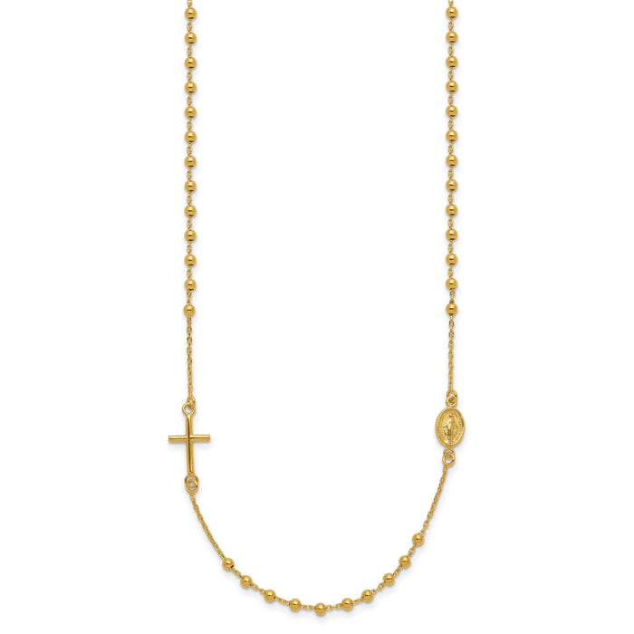 14k Polished Cross Rosary 16 inch Necklace-SF2504-16