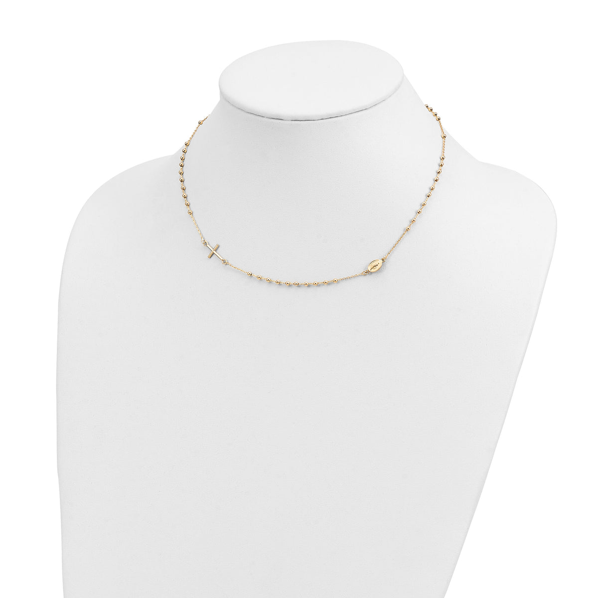 14k Polished Cross Rosary 16 inch Necklace-SF2504-16
