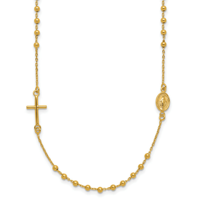 14k Polished Cross Rosary 16 inch Necklace-SF2504-16