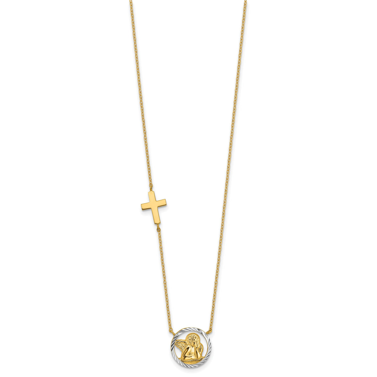 14k Rhodium-plated D/C Angel & Cross Necklace-SF2506-17